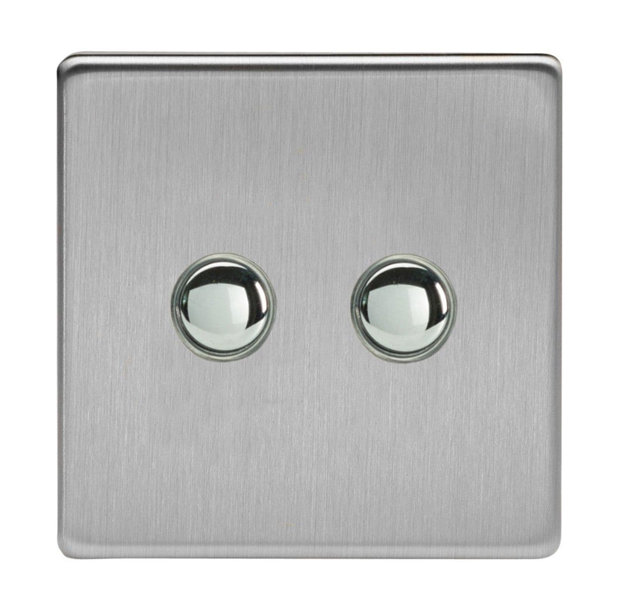 Varilight XDSP2S Screwless Brushed Steel 2 Gang 6A 1 or 2 Way Push-On ...