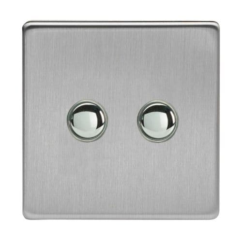 Varilight XDSP2S Screwless Brushed Steel 2 Gang 6A 1 or 2 Way Push-On/Off Impulse Switch