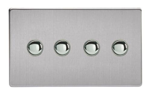 Varilight XDSP4S Screwless Brushed Steel 4 Gang 6A 1 or 2 Way Push-On/Off Impulse Switch
