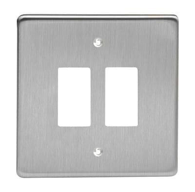Varilight XDSPG2 PowerGrid Brushed Steel 2 Gang Grid Plate (Single Plate)