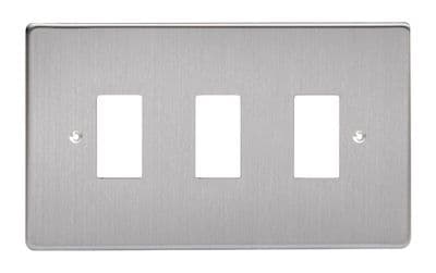 Varilight XDSPG3 PowerGrid Brushed Steel 3 Gang Grid Plate (Twin Plate)