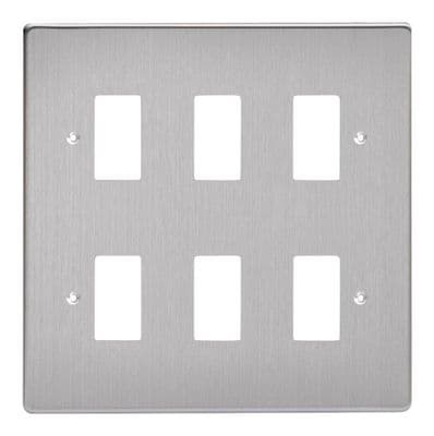 Varilight XDSPG6 PowerGrid Brushed Steel 6 Gang Grid Plate (Double Twin Plate)