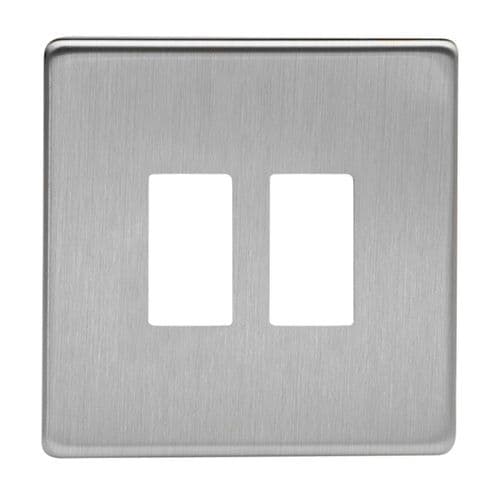 Varilight XDSPGY2S Screwless Brushed Steel 2 Gang Grid Plate (Single Plate)