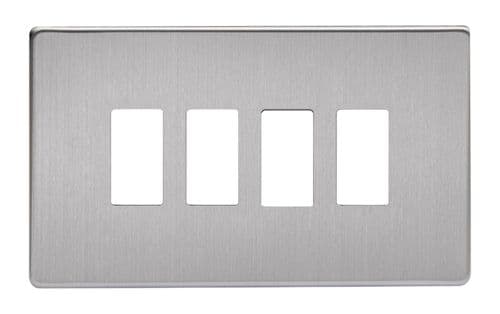 Varilight XDSPGY4S Screwless Brushed Steel 4 Gang PowerGrid Plate (Twin Plate)