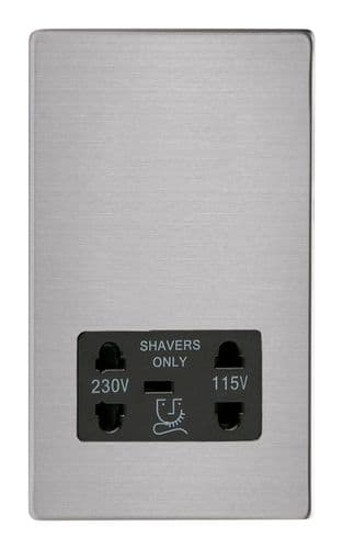 Varilight XDSSSBS Screwless Brushed Steel Dual Voltage Shaver Socket 230V/115V