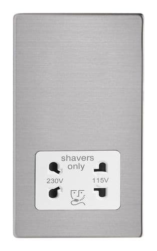 Varilight XDSSSWS Screwless Brushed Steel Dual Voltage Shaver Socket 230V/115V