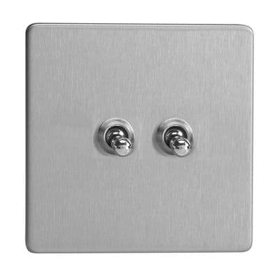 Varilight XDST2S Screwless Brushed Steel 2 Gang 10A 1 or 2 Way Toggle Light Switch