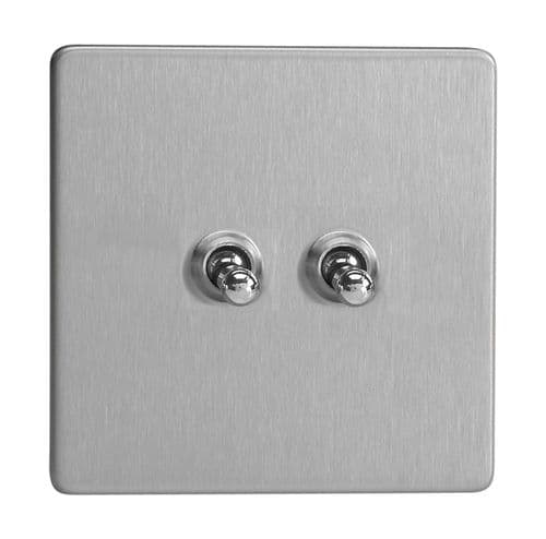 Varilight XDST2S Screwless Brushed Steel 2 Gang 10A 1 or 2 Way Toggle Light Switch
