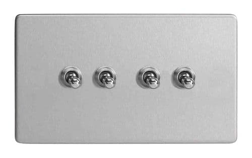 Varilight XDST9S Screwless Brushed Steel 4 Gang 10A 1 or 2 Way Toggle Light Switch
