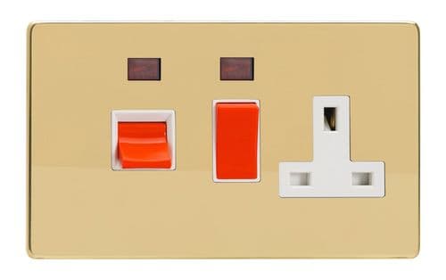 Varilight XDV45PNWS Screwless Polished Brass 45A DP Cooker Switch + 13A Switched Socket