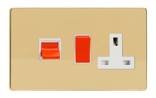 Varilight XDV45PWS Screwless Polished Brass 45A DP Cooker Switch + 13A Switched Socket