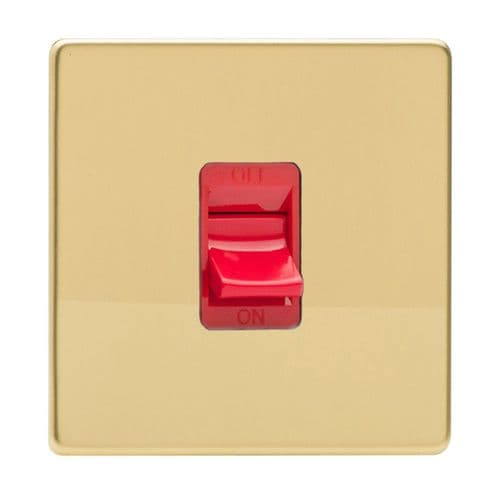 Varilight XDV45SS Screwless Polished Brass 45A DP Cooker Switch Single Plate