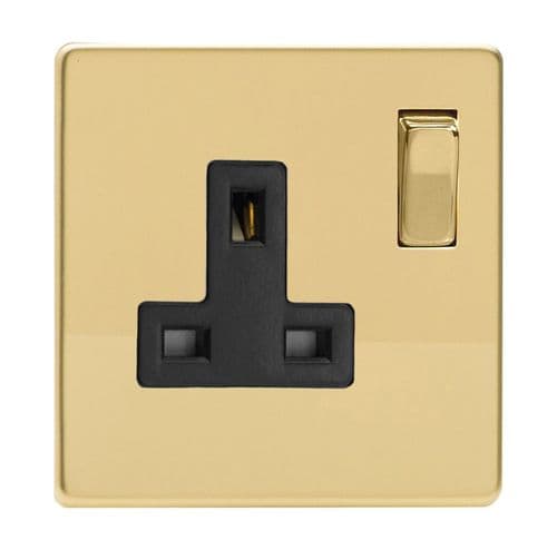 Varilight XDV4BS Screwless Polished Brass 1 Gang 13A DP Single Switched Plug Socket