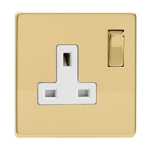 Varilight XDV4WS Screwless Polished Brass 1 Gang 13A DP Single Switched Plug Socket