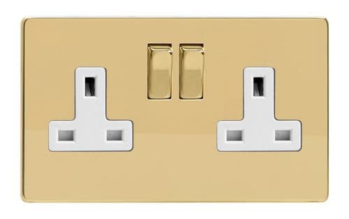 Varilight XDV5WS Screwless Polished Brass 2 Gang Double 13A Switched Plug Socket