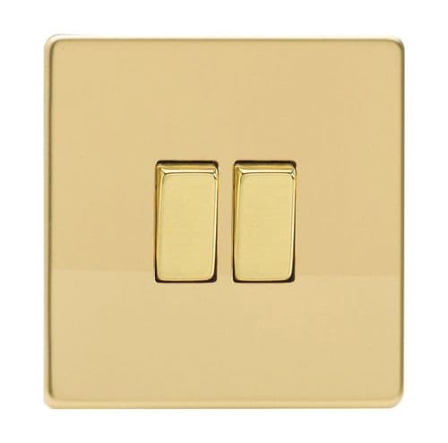Varilight XDV77S Screwless Polished Brass 2 Gang 10A Intermediate Rocker Light Switch