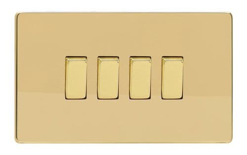 Varilight XDV9S Screwless Polished Brass 4 Gang 10A 1 or 2 Way Rocker Light Switch