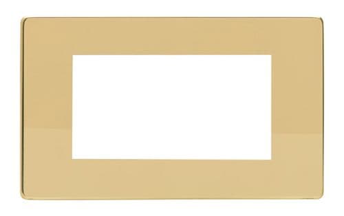 Varilight XDVG4S Screwless Polished Brass DataGrid Twin Plate (4 DataGrid Spaces)