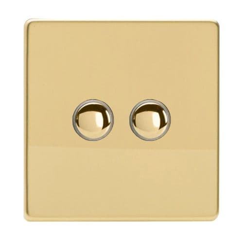 Varilight XDVM2S Screwless Polished Brass 2 Gang 6A 1-Way Push-to-Make Momentary Switch