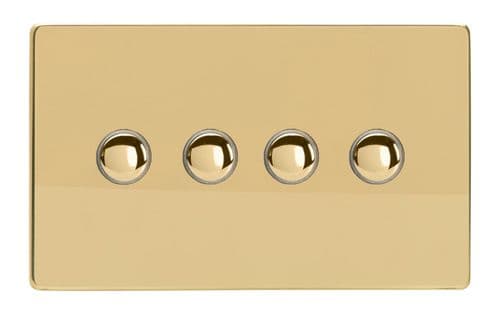 Varilight XDVP4S Screwless Polished Brass 4 Gang 6A 1 or 2 Way Push-On/Off Impulse Switch