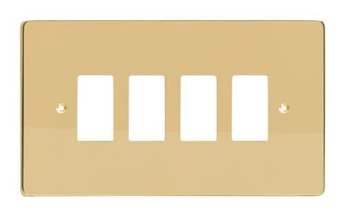 Varilight XDVPG4 PowerGrid Polished Brass 4 Gang Grid Plate (Twin Plate)