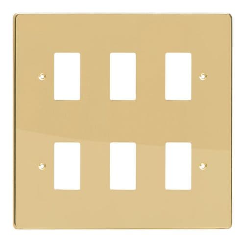 Varilight XDVPG6 PowerGrid Polished Brass 6 Gang Grid Plate (Double Twin Plate)