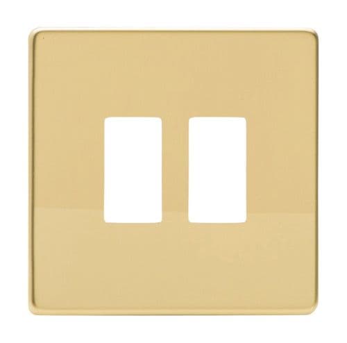 Varilight XDVPGY2S Screwless Polished Brass 2 Gang Grid Plate (Single Plate)