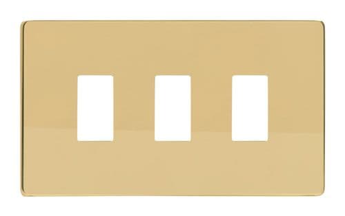 Varilight XDVPGY3S Screwless Polished Brass 3 Gang PowerGrid Plate (Twin Plate)