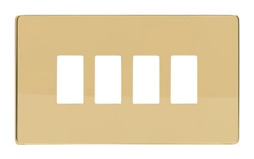 Varilight XDVPGY4S Screwless Polished Brass 4 Gang PowerGrid Plate (Twin Plate)