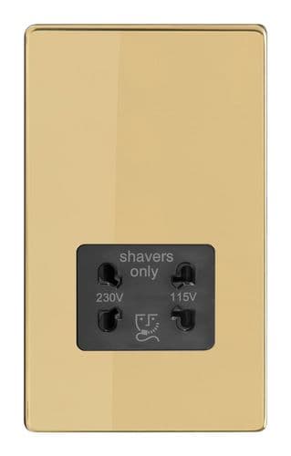 Varilight XDVSSBS Screwless Polished Brass Dual Voltage Shaver Socket 230V/115V