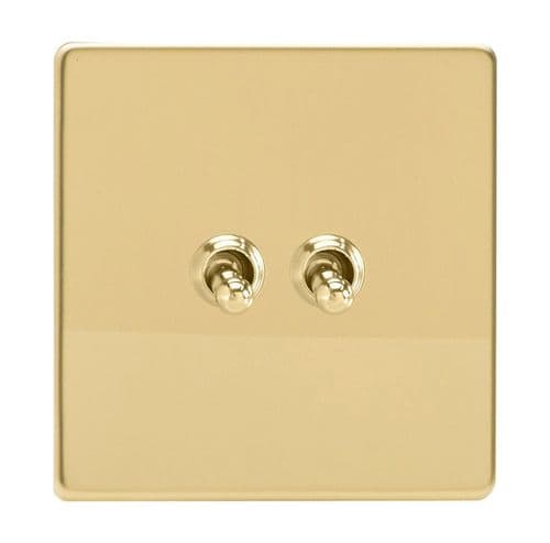 Varilight XDVT2S Screwless Polished Brass 2 Gang 10A 1 or 2 Way Toggle Light Switch
