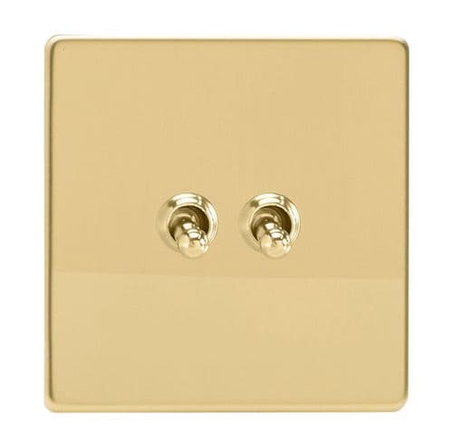 Varilight XDVT71S Screwless Polished Brass 2 Gang 10A Toggle Switch (1 x Intermediate 1 x 2 Way)