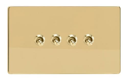 Varilight XDVT9S Screwless Polished Brass 4 Gang 10A 1 or 2 Way Toggle Light Switch