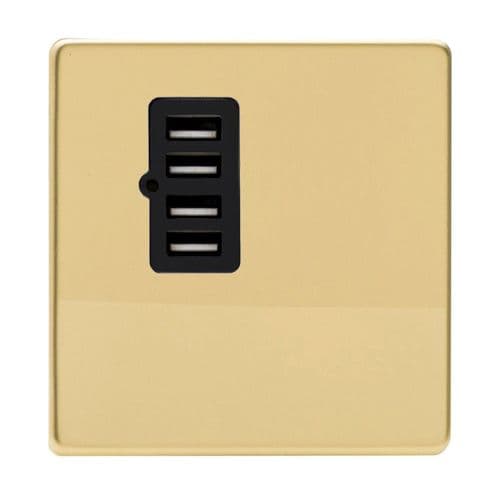 Varilight XDVU4BS Screwless Polished Brass 4 Gang 5V DC 4800mA USB Charging Port (Single Plate)