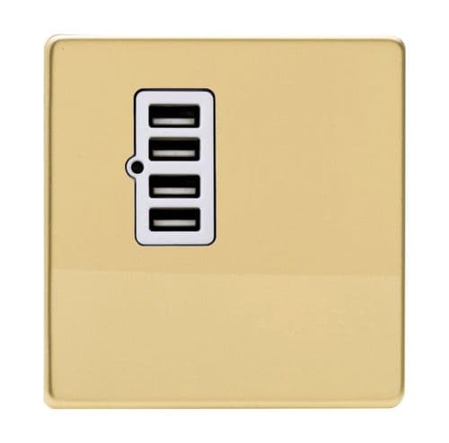 Varilight XDVU4WS Screwless Polished Brass 4 Gang 5V DC 4800mA USB Charging Port (Single Plate)