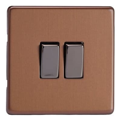 Varilight XDY2S.BZ Screwless Brushed Bronze 2 Gang 10A 1 or 2 Way Rocker Light Switch