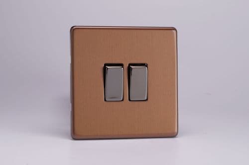 Varilight XDY2S.BZ Screwless Brushed Bronze 2 Gang 10A 1 or 2 Way Rocker Light Switch
