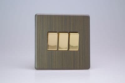 Varilight XDY3S.AB Urban Screwless Antique Brass 3 Gang 10A 2 Way Rocker Light Switch