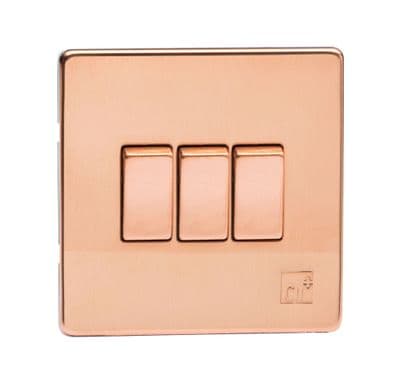 Varilight XDY3S.AC Screwless Cu29 Raw Copper 3 Gang 10A 1 or 2 Way Rocker Light Switch