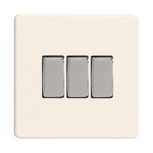 Varilight XDY3S.PD Screwless Primed 3 Gang 10A 1 or 2 Way Rocker Light Switch
