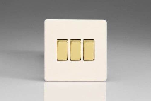 Varilight XDY3VS.PD Screwless Primed Brass 3 Gang 10A 2 Way Rocker Light Switch