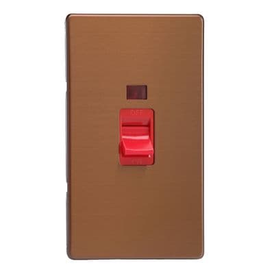 Varilight XDY45NS.BZ Screwless Brushed Bronze 45A DP Cooker Switch Vertical Twin Plate + Neon