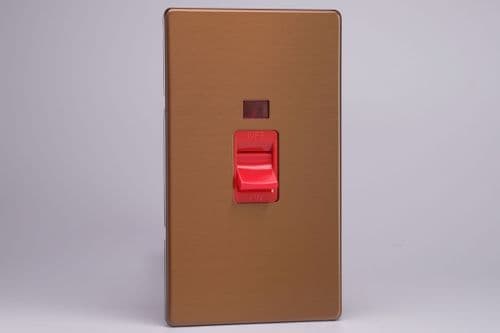 Varilight XDY45NS.BZ Screwless Brushed Bronze 45A DP Cooker Switch Vertical Twin Plate + Neon