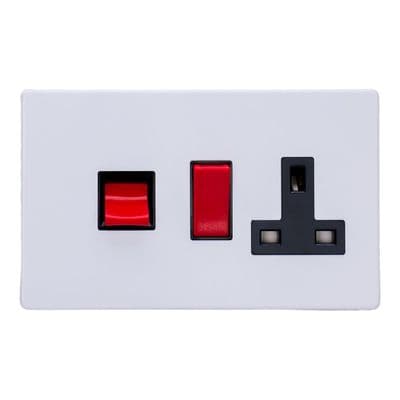 Varilight XDY45PBS.PD Screwless Primed 45A DP Cooker Switch + 13A Switched Socket