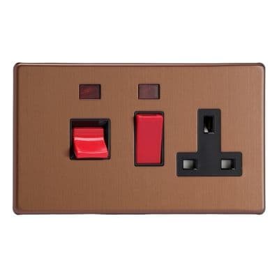 Varilight XDY45PNBS.BZ Screwless Brushed Bronze 45A DP Cooker Switch + 13A Switched Socket