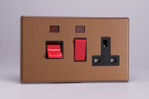 Varilight XDY45PNBS.BZ Screwless Brushed Bronze 45A DP Cooker Switch + 13A Switched Socket