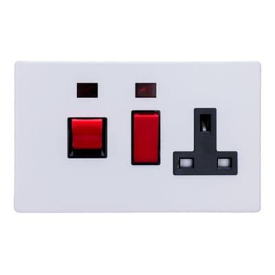 Varilight XDY45PNBS.PD Screwless Primed 45A DP Cooker Switch with Neon + 13A Switched Socket