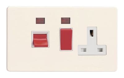 Varilight XDY45PNWS.PD Screwless Primed 45A DP Cooker Switch + 13A Switched Socket