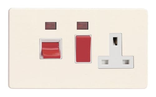 Varilight XDY45PNWS.PD Screwless Primed 45A DP Cooker Switch + 13A Switched Socket