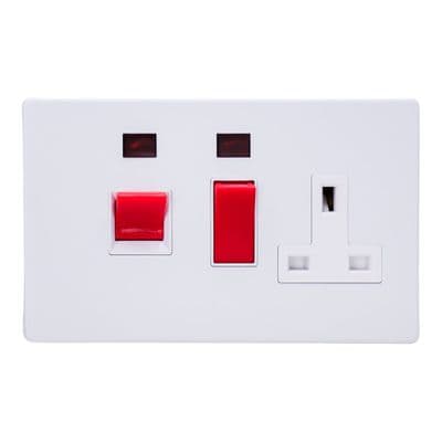 Varilight XDY45PNWS.PD Screwless Primed 45A DP Cooker Switch with Neon + 13A Switched Socket